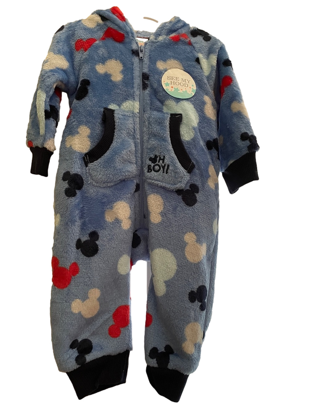 Disney Blue Plush Hooded One-Piece Romper 3-6 M NWT
